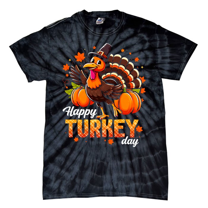 Happy Turkey Day Fall Autumn Thanksgiving Tie-Dye T-Shirt