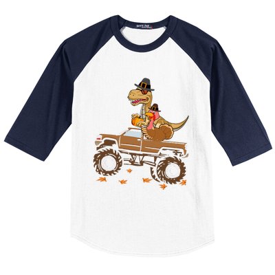 Happy Thanksgiving Dinosaur Turkey Riding Truck Baseball Sleeve Shirt