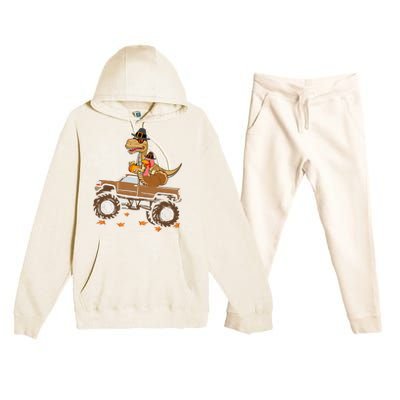 Happy Thanksgiving Dinosaur Turkey Riding Truck Premium Hooded Sweatsuit Set