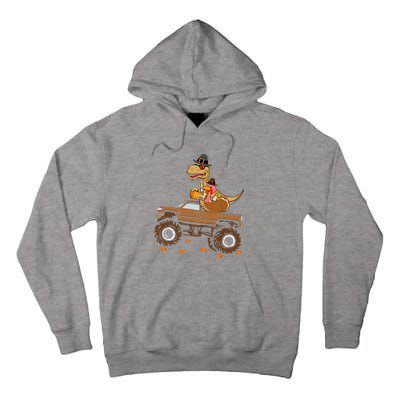 Happy Thanksgiving Dinosaur Turkey Riding Truck Tall Hoodie