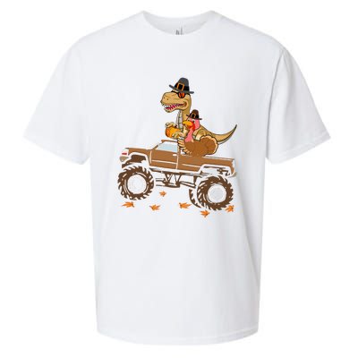 Happy Thanksgiving Dinosaur Turkey Riding Truck Sueded Cloud Jersey T-Shirt