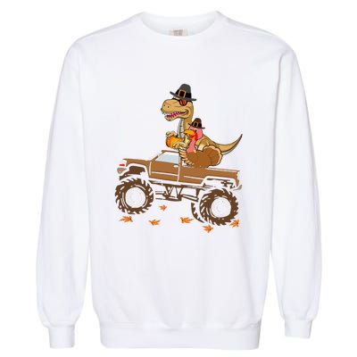 Happy Thanksgiving Dinosaur Turkey Riding Truck Garment-Dyed Sweatshirt