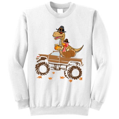 Happy Thanksgiving Dinosaur Turkey Riding Truck Sweatshirt