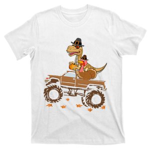 Happy Thanksgiving Dinosaur Turkey Riding Truck T-Shirt