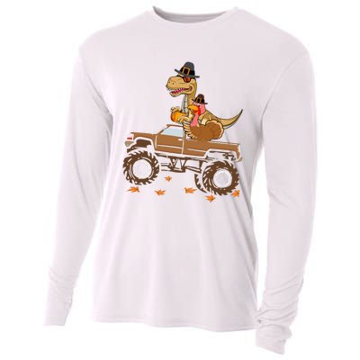 Happy Thanksgiving Dinosaur Turkey Riding Truck Cooling Performance Long Sleeve Crew