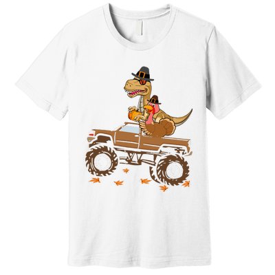 Happy Thanksgiving Dinosaur Turkey Riding Truck Premium T-Shirt