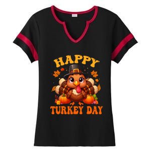 Happy Turkey Day Happy Thanksgiving Fall Ladies Halftime Notch Neck Tee