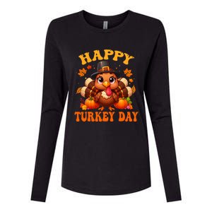 Happy Turkey Day Happy Thanksgiving Fall Womens Cotton Relaxed Long Sleeve T-Shirt