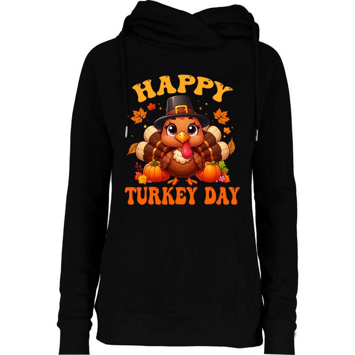 Happy Turkey Day Happy Thanksgiving Fall Womens Funnel Neck Pullover Hood