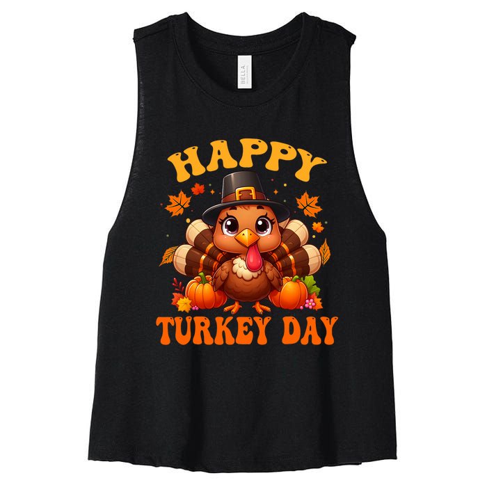 Happy Turkey Day Happy Thanksgiving Fall Women's Racerback Cropped Tank