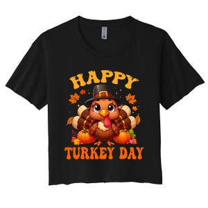 Happy Turkey Day Happy Thanksgiving Fall Women's Crop Top Tee