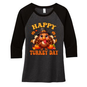 Happy Turkey Day Happy Thanksgiving Fall Women's Tri-Blend 3/4-Sleeve Raglan Shirt