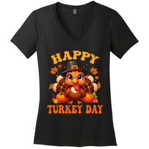 Happy Turkey Day Happy Thanksgiving Fall Women's V-Neck T-Shirt