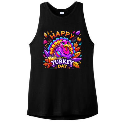 Happy Turkey Day Thanksgiving Female Turkey Ladies PosiCharge Tri-Blend Wicking Tank