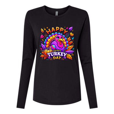 Happy Turkey Day Thanksgiving Female Turkey Womens Cotton Relaxed Long Sleeve T-Shirt