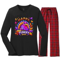 Happy Turkey Day Thanksgiving Female Turkey Women's Long Sleeve Flannel Pajama Set 