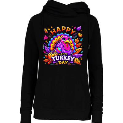 Happy Turkey Day Thanksgiving Female Turkey Womens Funnel Neck Pullover Hood