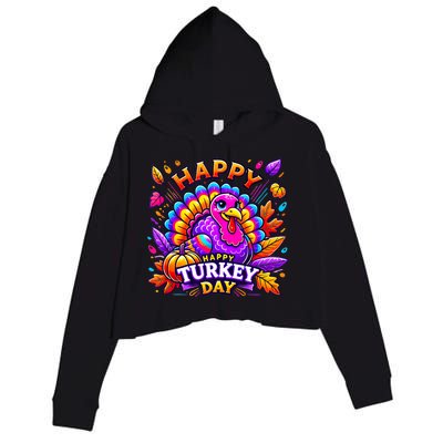 Happy Turkey Day Thanksgiving Female Turkey Crop Fleece Hoodie