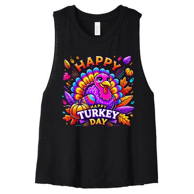 Happy Turkey Day Thanksgiving Female Turkey Women's Racerback Cropped Tank