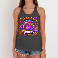 Happy Turkey Day Thanksgiving Female Turkey Women's Knotted Racerback Tank