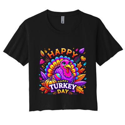 Happy Turkey Day Thanksgiving Female Turkey Women's Crop Top Tee