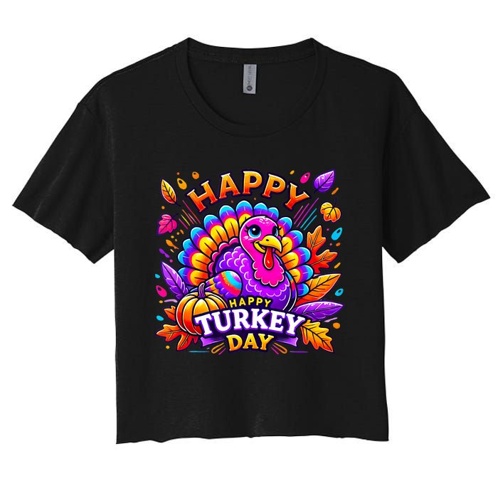 Happy Turkey Day Thanksgiving Female Turkey Women's Crop Top Tee