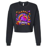 Happy Turkey Day Thanksgiving Female Turkey Cropped Pullover Crew