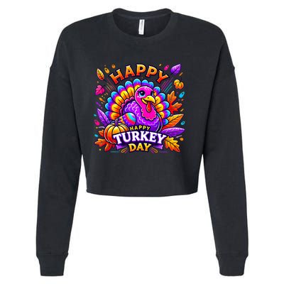 Happy Turkey Day Thanksgiving Female Turkey Cropped Pullover Crew