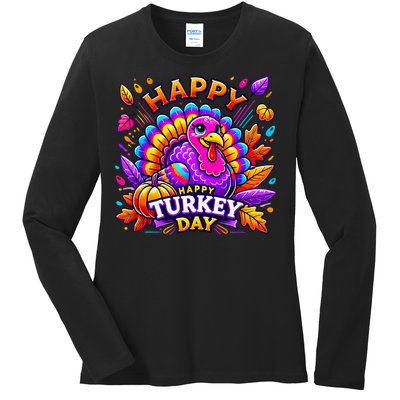 Happy Turkey Day Thanksgiving Female Turkey Ladies Long Sleeve Shirt