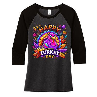 Happy Turkey Day Thanksgiving Female Turkey Women's Tri-Blend 3/4-Sleeve Raglan Shirt