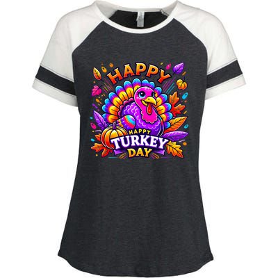 Happy Turkey Day Thanksgiving Female Turkey Enza Ladies Jersey Colorblock Tee