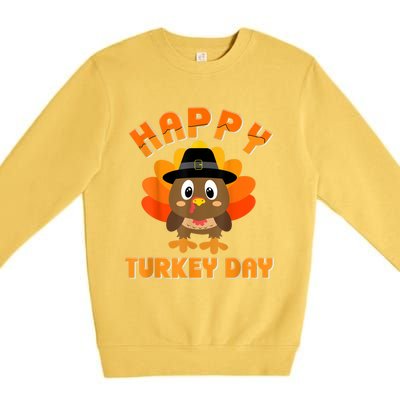 Happy Turkey Day Cool Gift Cute Little Pilgrim Gift Thanksgiving Funny Gift Premium Crewneck Sweatshirt