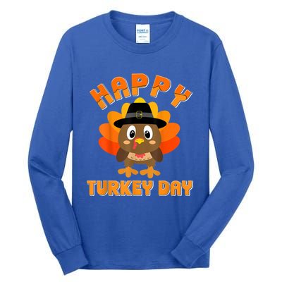 Happy Turkey Day Cool Gift Cute Little Pilgrim Gift Thanksgiving Funny Gift Tall Long Sleeve T-Shirt