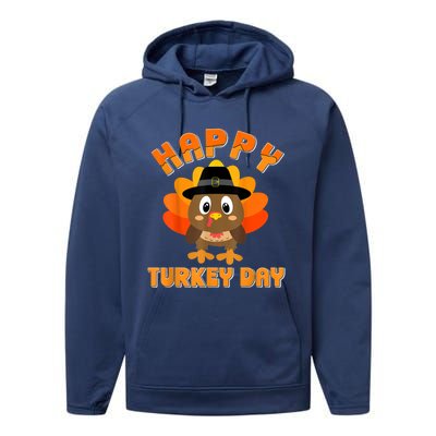 Happy Turkey Day Cool Gift Cute Little Pilgrim Gift Thanksgiving Funny Gift Performance Fleece Hoodie