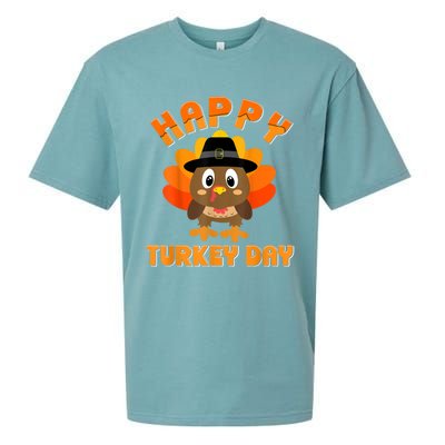 Happy Turkey Day Cool Gift Cute Little Pilgrim Gift Thanksgiving Funny Gift Sueded Cloud Jersey T-Shirt