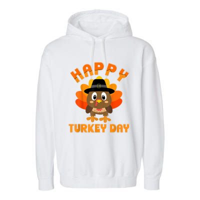 Happy Turkey Day Cool Gift Cute Little Pilgrim Gift Thanksgiving Funny Gift Garment-Dyed Fleece Hoodie