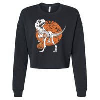 Halloween TRex Dinosaur Skeleton Cropped Pullover Crew