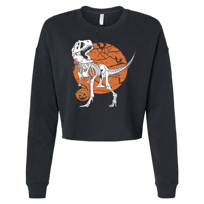 Halloween TRex Dinosaur Skeleton Cropped Pullover Crew