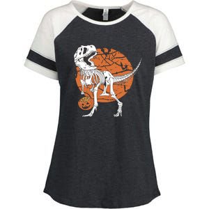 Halloween TRex Dinosaur Skeleton Enza Ladies Jersey Colorblock Tee