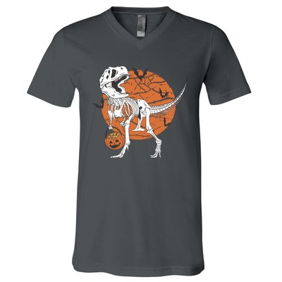 Halloween TRex Dinosaur Skeleton V-Neck T-Shirt