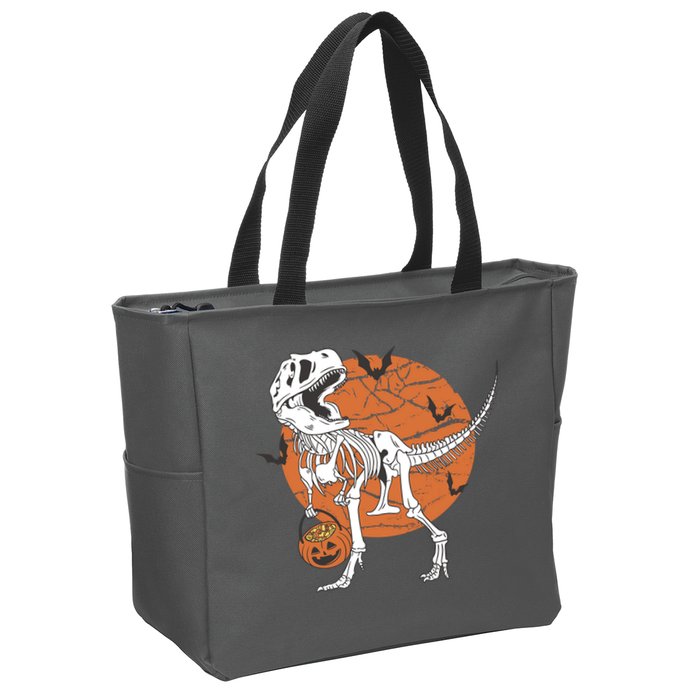Halloween TRex Dinosaur Skeleton Zip Tote Bag