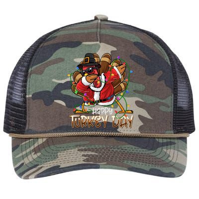 Happy Turkey Day Dabbing Turkey Lights Thanksgiving Great Gift Retro Rope Trucker Hat Cap