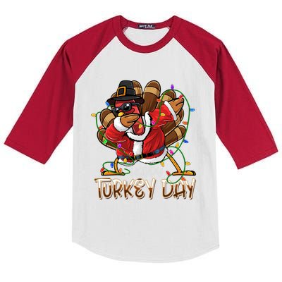 Happy Turkey Day Dabbing Turkey Lights Thanksgiving Great Gift Kids Colorblock Raglan Jersey