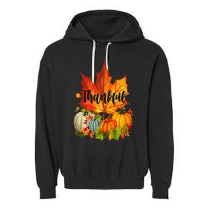 Happpy Thanksgiving Day Autumn Fall Maple Leaves Thankful Garment-Dyed Fleece Hoodie