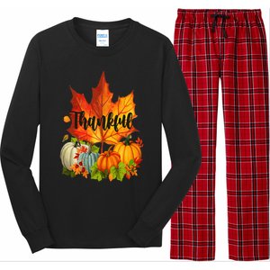 Happpy Thanksgiving Day Autumn Fall Maple Leaves Thankful Long Sleeve Pajama Set