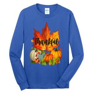 Happpy Thanksgiving Day Autumn Fall Maple Leaves Thankful Tall Long Sleeve T-Shirt