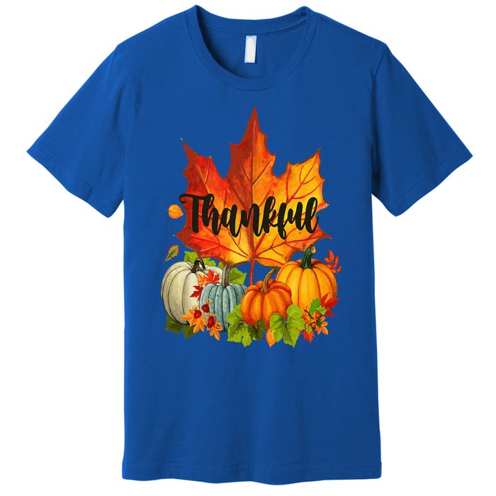 Happpy Thanksgiving Day Autumn Fall Maple Leaves Thankful Premium T-Shirt