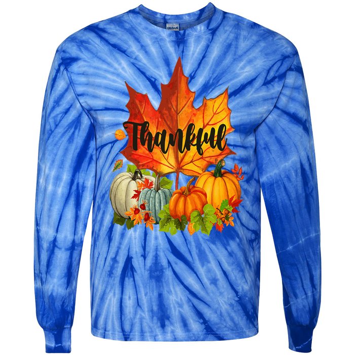 Happpy Thanksgiving Day Autumn Fall Maple Leaves Thankful Tie-Dye Long Sleeve Shirt