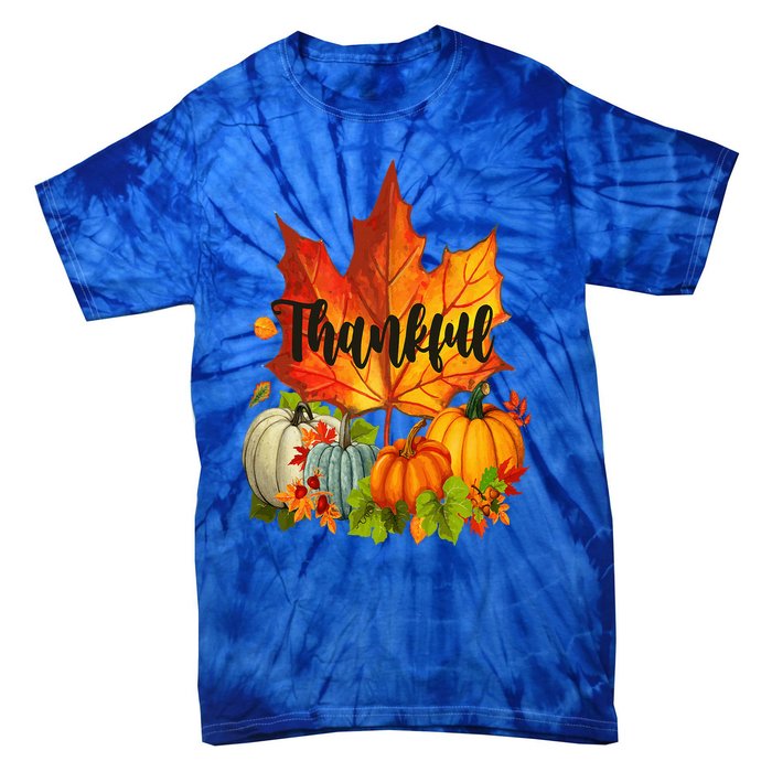 Happpy Thanksgiving Day Autumn Fall Maple Leaves Thankful Tie-Dye T-Shirt