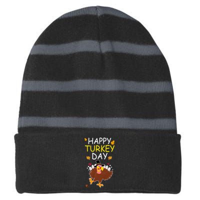 Happy Turkey Day Striped Beanie with Solid Band